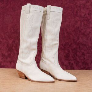 Marc Fisher Women Deania Western Cowboy White Leather Tall Knee Boots sz 6